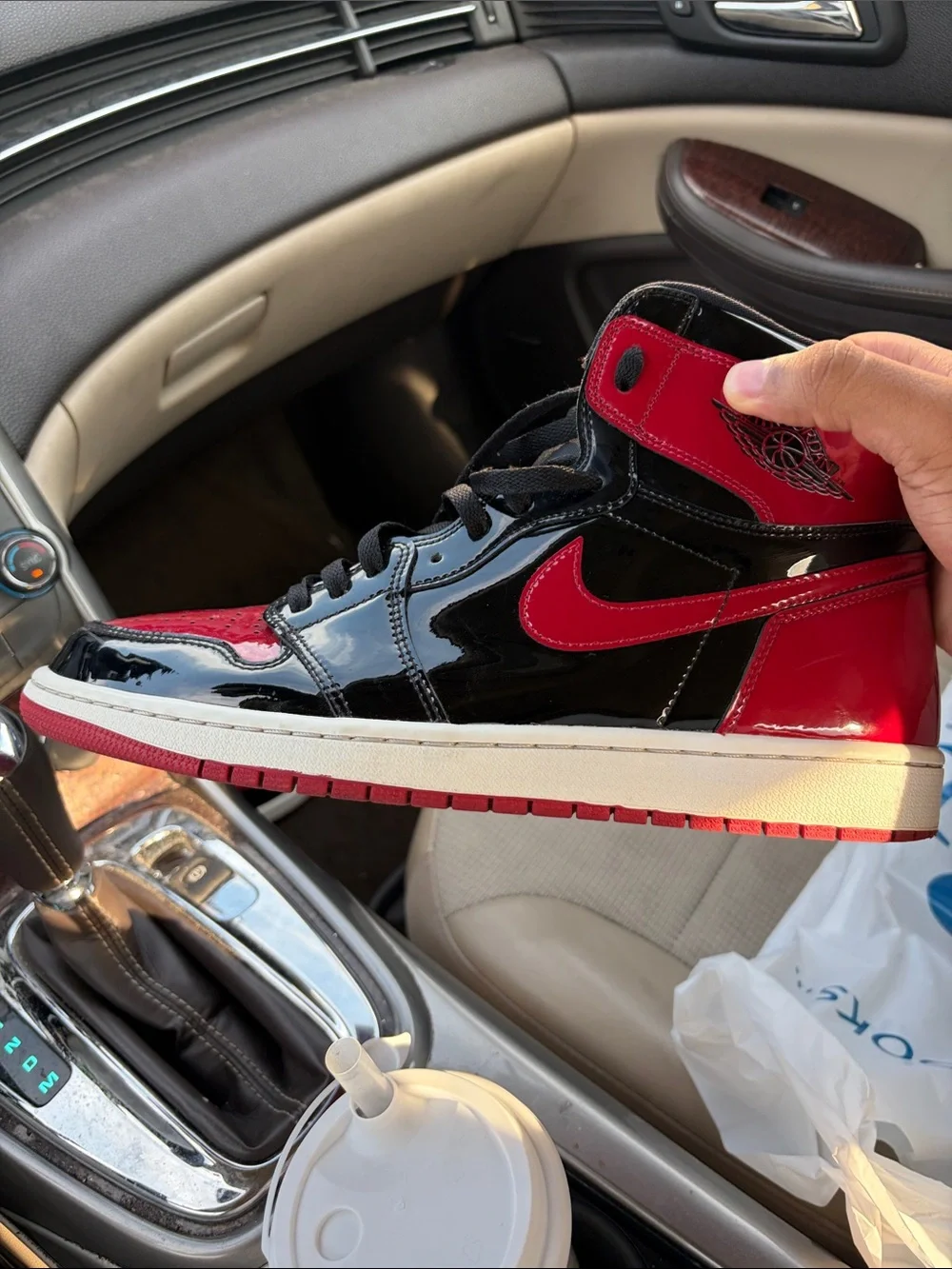 Jordan Men's High-Top Sneakers in Black & Red Patent Leather